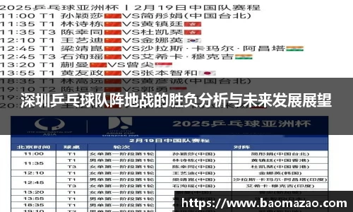 深圳乒乓球队阵地战的胜负分析与未来发展展望